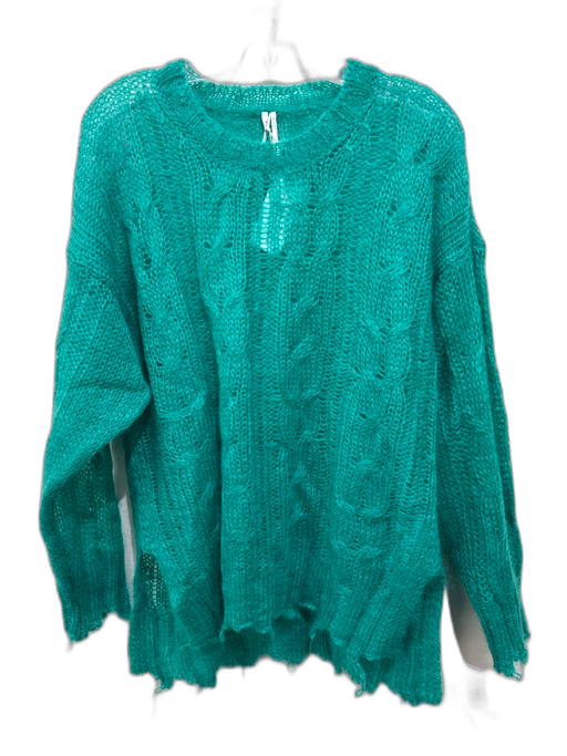 Anthropologie Size M Teal Green Recycled Nylon Cable Knit Open Knit Sweater Teal Green / M