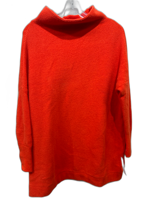 Free People Size Small Orange Cotton & Nylon Ribbed Mock Neck Boat Neck Sweater Orange / Small