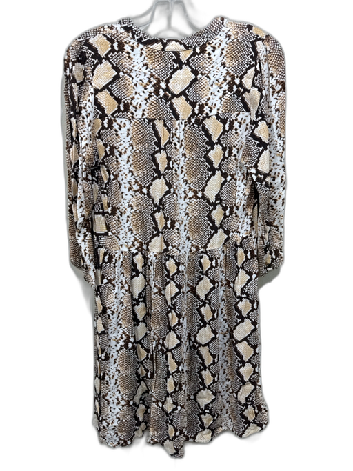 Maeve Size M Brown, White & Yellow Viscose V Neck Snake 3/4 Sleeve Dress Brown, White & Yellow / M