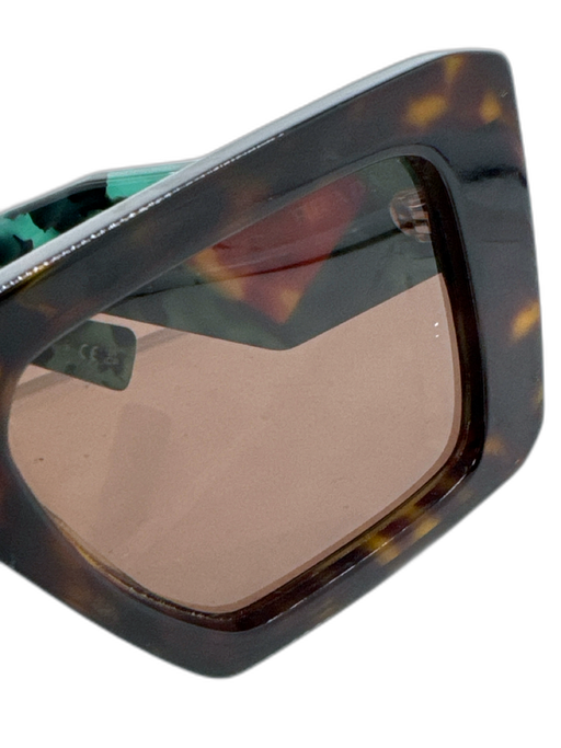 Prada Brown & Teal Acetate Tortoiseshell Thick Frame Square Sunglasses Brown & Teal