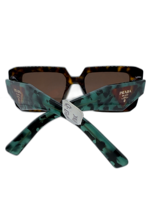 Prada Brown & Teal Acetate Tortoiseshell Thick Frame Square Sunglasses Brown & Teal