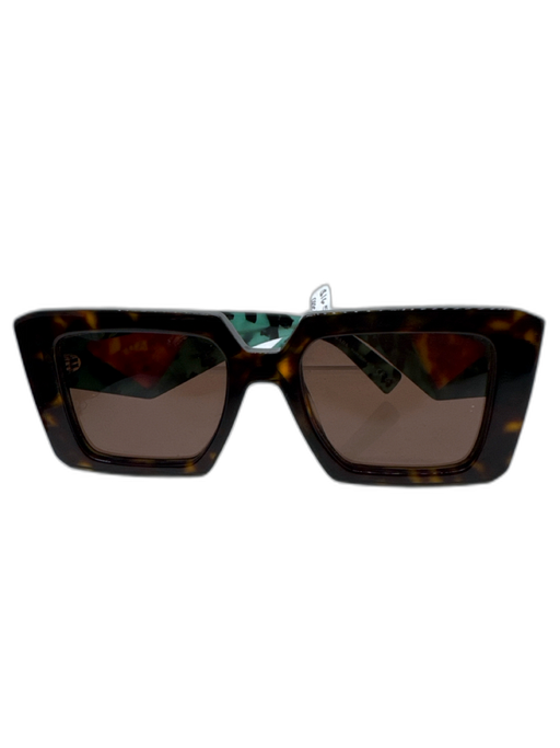 Prada Brown & Teal Acetate Tortoiseshell Thick Frame Square Sunglasses Brown & Teal