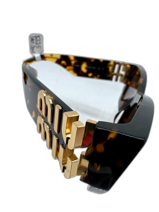 Miu Miu Brown & Gold Acetate Gold Tone Hardware Tortoiseshell Logo Sunglasses Brown & Gold