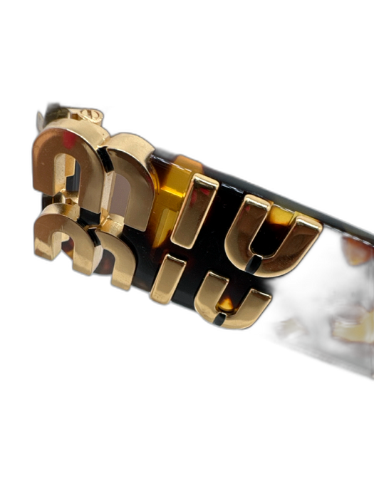 Miu Miu Brown & Gold Acetate Gold Tone Hardware Tortoiseshell Logo Sunglasses Brown & Gold
