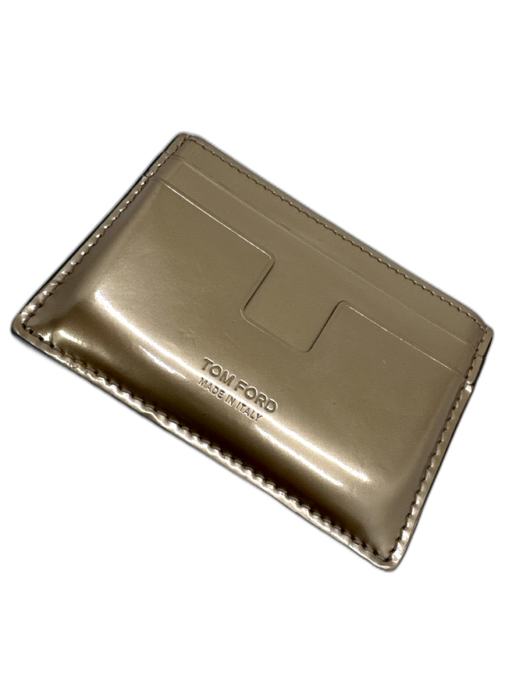 Tom Ford Gold Calf Leather Metallic Multi Pockets embossed logo Wallets Gold