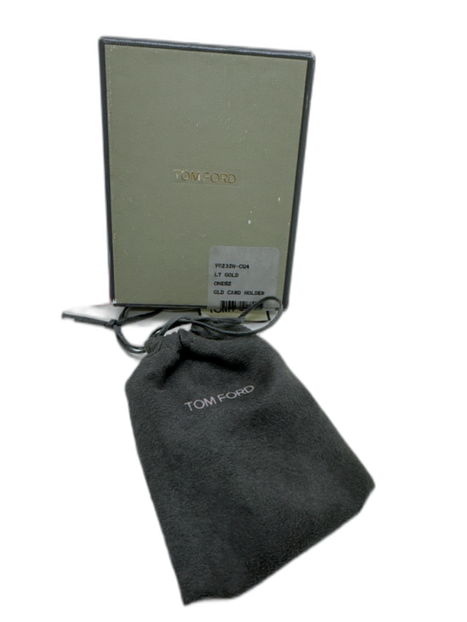 Tom Ford Gold Calf Leather Metallic Multi Pockets embossed logo Wallets Gold