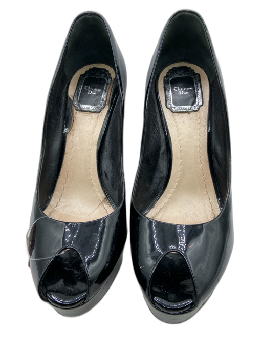 Christian Dior Shoe Size 38 Black Patent Leather Peep Toe Platform Pumps Black / 38