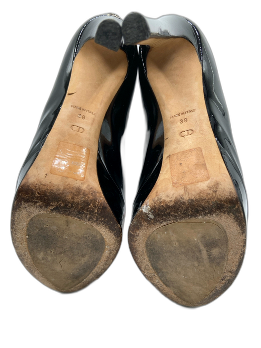 Christian Dior Shoe Size 38 Black Patent Leather Peep Toe Platform Pumps Black / 38