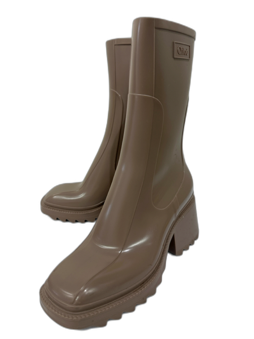 Chloe Shoe Size 38 Taupe Brown Rubber Side Zip Mid Calf Lug Sole Rain Boots Taupe Brown / 38
