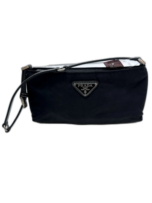 Prada Black Nylon & Leather silver tone hardware Zip Close Shoulder Bag Black / S