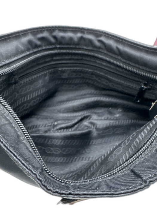 Prada Black Nylon & Leather silver tone hardware Zip Close Shoulder Bag Black / S