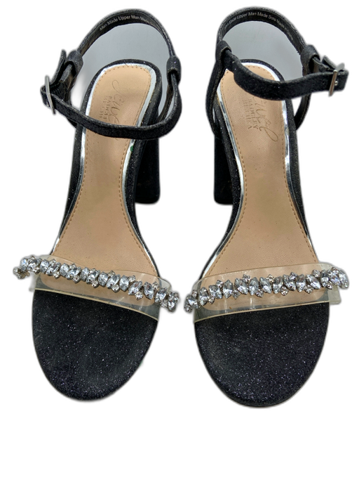 Jewel Badgley Mischka Shoe Size 5.5 Black & Clear leather sole Glitter Sandals Black & Clear / 5.5