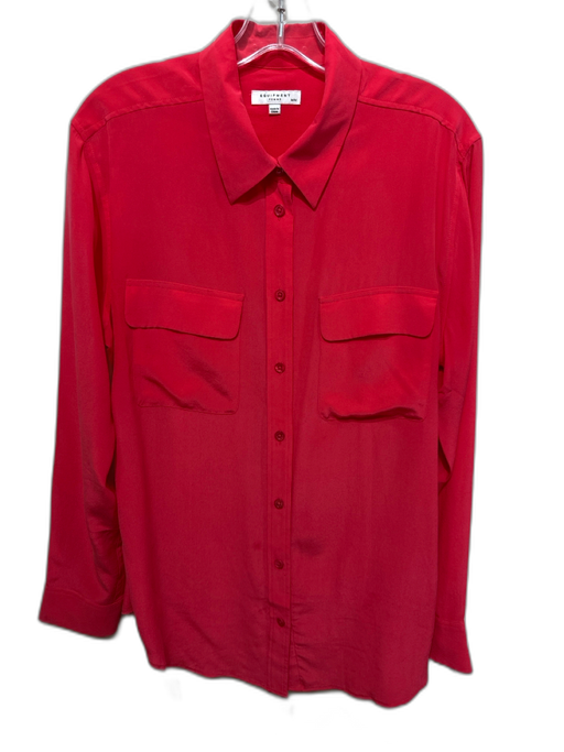 Equipment Femme Size Medium Hot Coral Silk Button Down Collar Long Sleeve Top Hot Coral / Medium