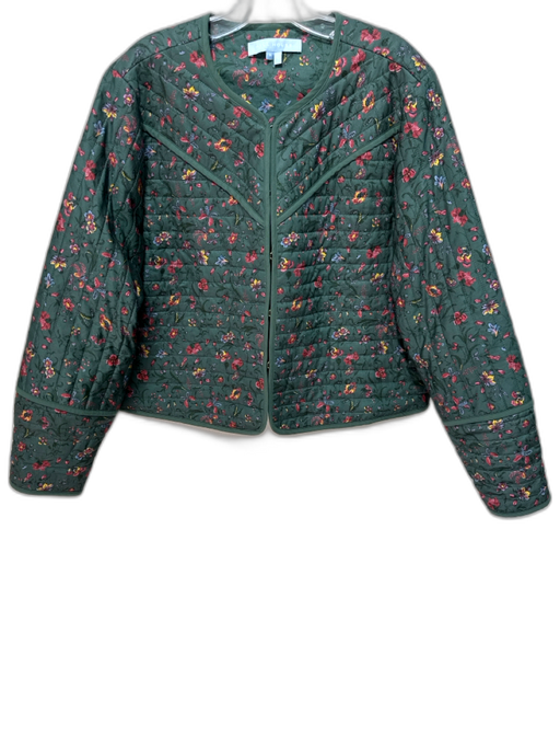 Hill House Size Medium Green & Multi Cotton Quilted Floral Hook & Eye Jacket Green & Multi / Medium