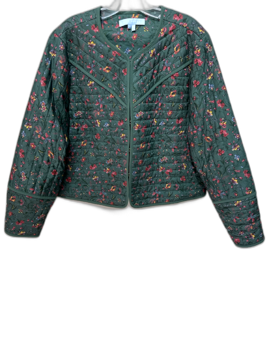 Hill House Size Medium Green & Multi Cotton Quilted Floral Hook & Eye Jacket Green & Multi / Medium