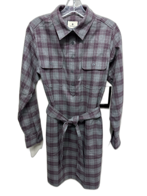 Tuckernuck Size Medium Gray, Purple & Red Polyester Blend Plaid Collar Dress Gray, Purple & Red / Medium