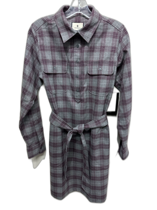 Tuckernuck Size Medium Gray, Purple & Red Polyester Blend Plaid Collar Dress Gray, Purple & Red / Medium