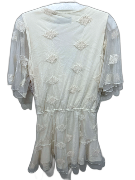 Line & Dot Size Small Cream White Cotton & Nylon Mesh Overlay Deep v neck Romper Cream White / Small