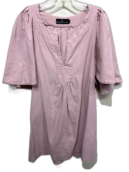 Pomander Place Size Medium Pastel Pink Cotton Short Wide Sleeve V Neck Dress Pastel Pink / Medium