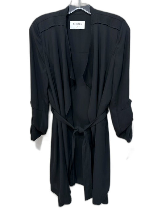 Babaton Size Small Black Polyethylene Semi Sheer Sleeve Buttons Draped Jacket Black / Small