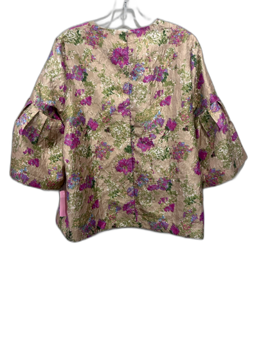 Tuckernuck Size Medium Tan, Purple & Green Polyester Abstract Floral Top Tan, Purple & Green / Medium