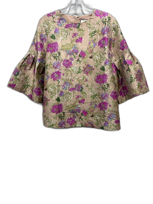 Tuckernuck Size Medium Tan, Purple & Green Polyester Abstract Floral Top Tan, Purple & Green / Medium
