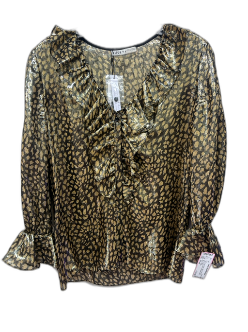 Alice + Olivia Size Small Gold & Black Silk & Polyester Metallic Button Down Top Gold & Black / Small