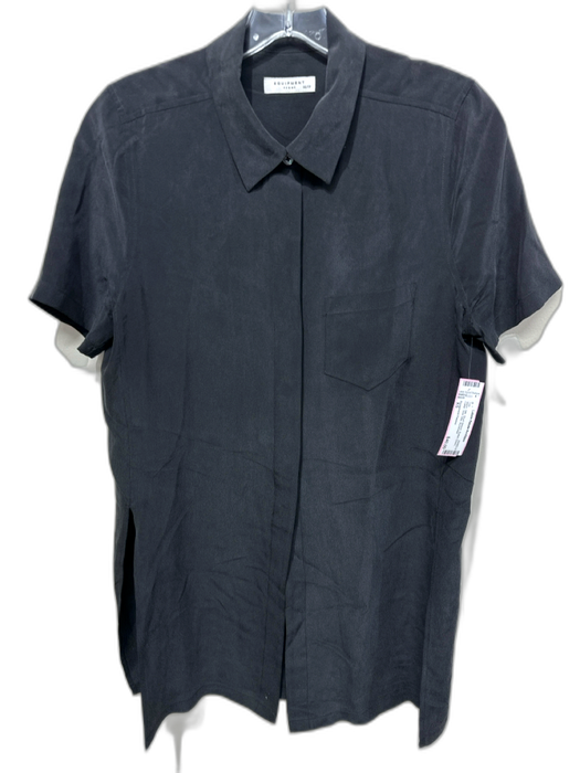 Equipment Femme Size XS Black Silk Short Sleeve Button Down Collar Top Black / XS