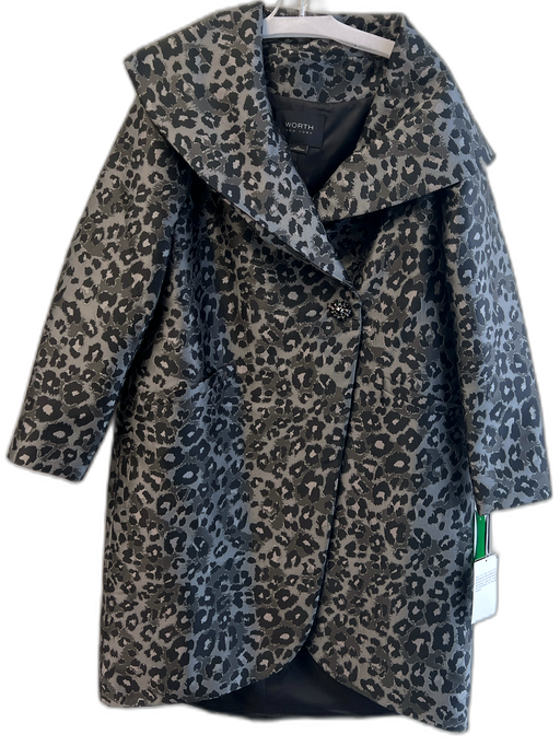 Worth Size Large Gray & Black Polyester Animal Print Pockets 1 Button Coat Gray & Black / Large