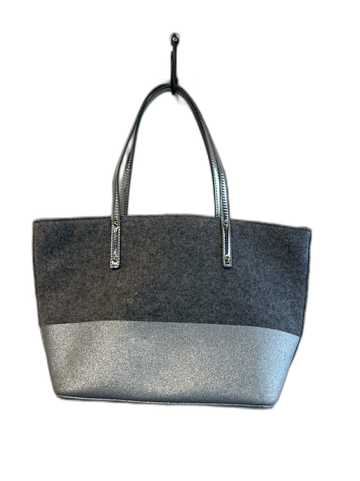 Kate Spade New York Gray & Silver Wool Blend Felt Top Zip Removable pouch Bag Gray & Silver / Small
