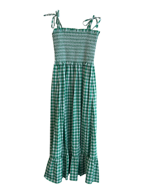 Kate Spade Size L Green Cotton Tie Straps Shirred Bodice gingham Maxi Dress Green / L