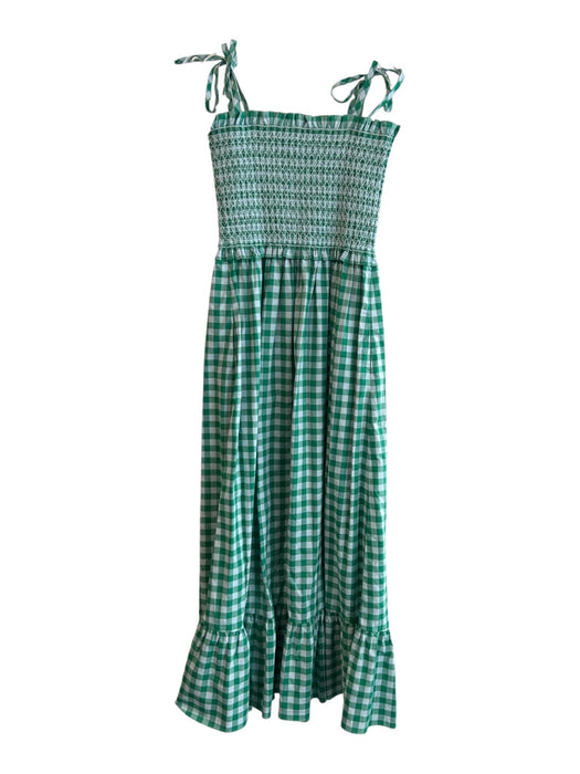 Kate Spade Size L Green Cotton Tie Straps Shirred Bodice gingham Maxi Dress Green / L