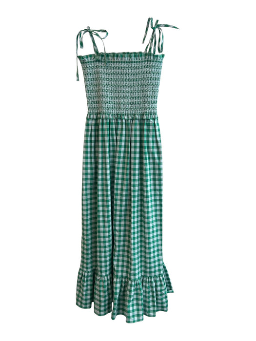 Kate Spade Size L Green Cotton Tie Straps Shirred Bodice gingham Maxi Dress Green / L