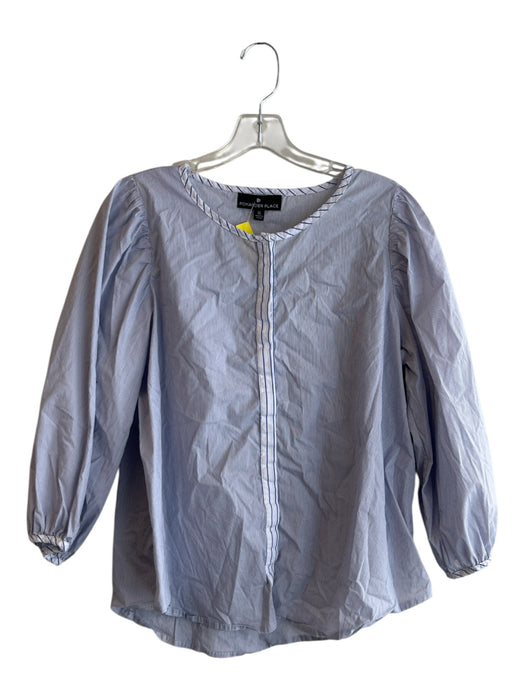 Pomander Place Size XL Blue & White Nylon Blend Round Neck Pin Stripe Top Blue & White / XL