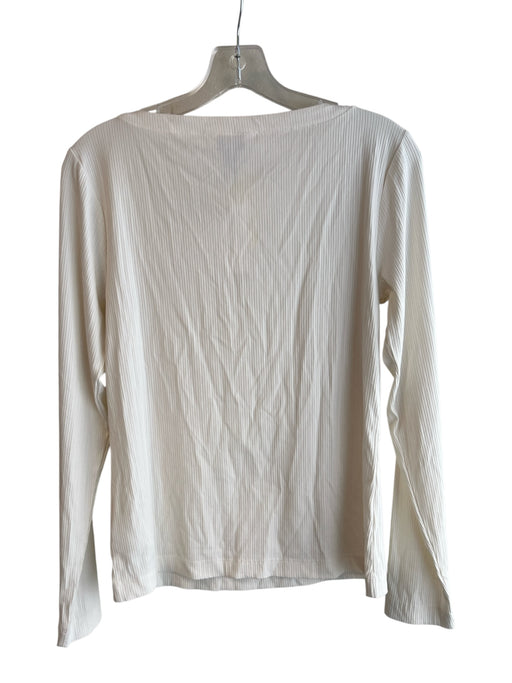 Spanx Size L Cream Rayon Blend Asymetric Neckline Long Sleeve Rib Knit Top Cream / L