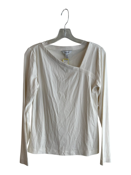 Spanx Size L Cream Rayon Blend Asymetric Neckline Long Sleeve Rib Knit Top Cream / L