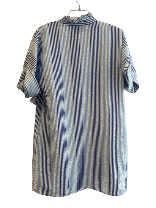 THML Size Large Blue & White Polyester Striped Drop Shoulder Short Sleeve Dress Blue & White / Large