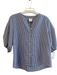 Joie Size Large Blue & White Cotton Blend Checked Round Split Neck Top Blue & White / Large