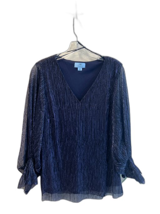 CeCe Size M Blue Metallic & Polyester V Neck 3/4 Balloon Sleeve Dart Detail Top Blue / M