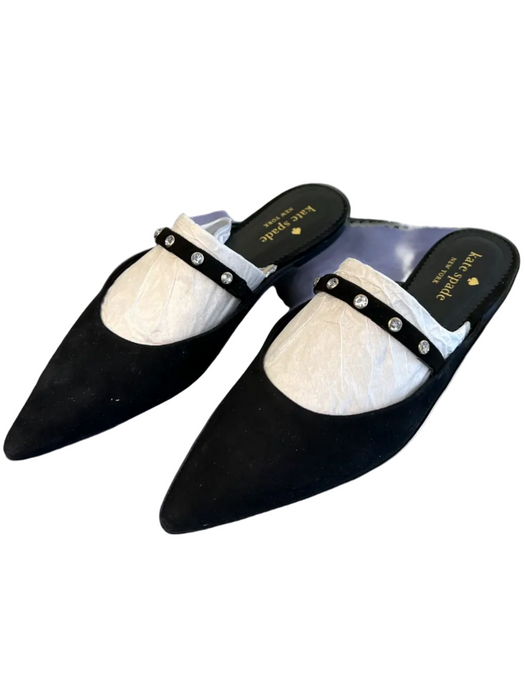 Kate Spade Shoe Size 8 Black Microsuede Pointed Toe Rhinestone Detail Mule Shoes Black / 8