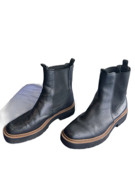 Sam Edelman Shoe Size 11 Black Leather Stretch Panel Almond Toe Pull Tab Boots Black / 11