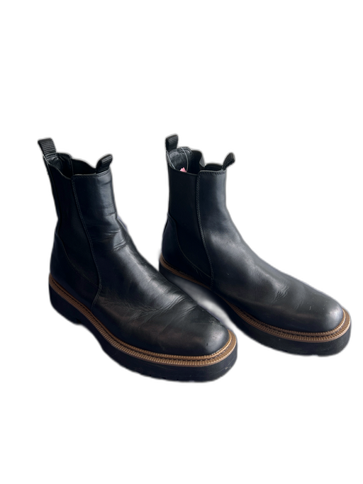 Sam Edelman Shoe Size 11 Black Leather Stretch Panel Almond Toe Pull Tab Boots Black / 11