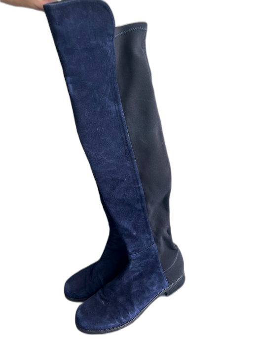 Stuart Weitzman Shoe Size 10.5 Navy & Black Suede Stretch Back Round Toe Boots Navy & Black / 10.5
