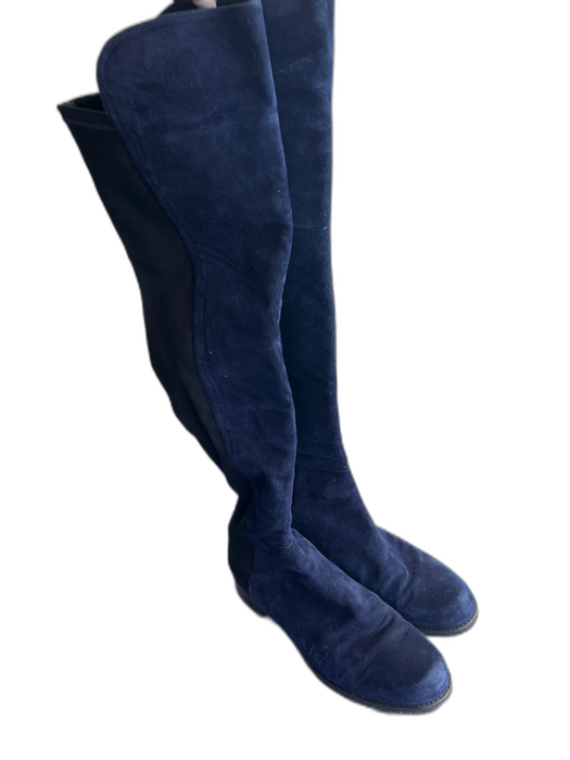 Stuart Weitzman Shoe Size 10.5 Navy & Black Suede Stretch Back Round Toe Boots Navy & Black / 10.5