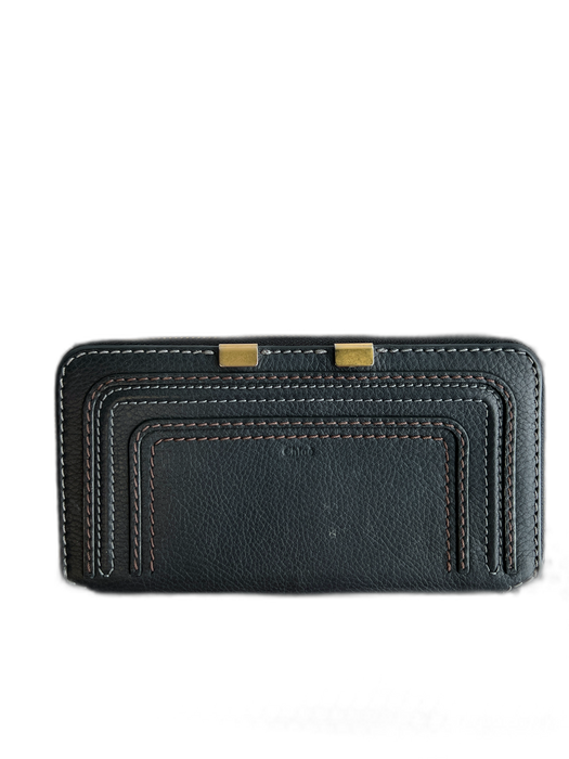 Chloe Black Leather Square Gold detail Wallet Bag Black / S