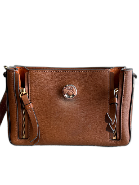 Chloe Brown Leather envelope flap Square Gold Hardware Cross Body Bag Brown / S