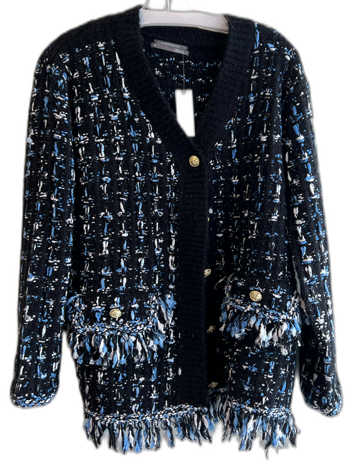 By Anthropologie Size XS Black, Blue & White Acrylic Gold button Knit Jacket Black, Blue & White / XS