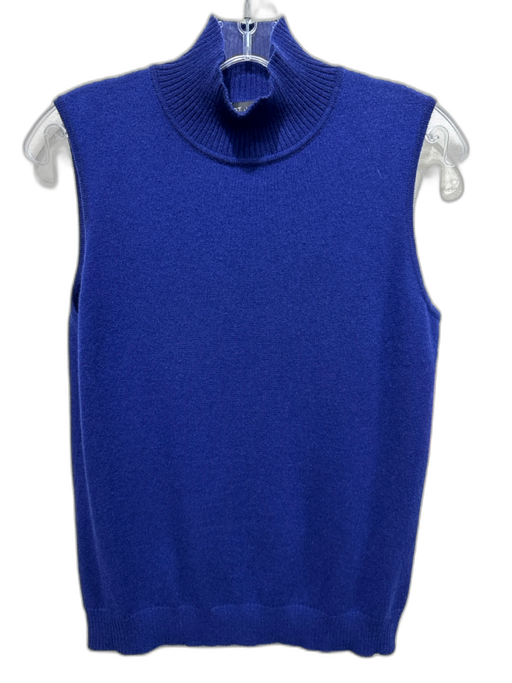 St. John Size S Blue Cashmere ribbed hem Mock Neck Sleeveless Top Blue / S
