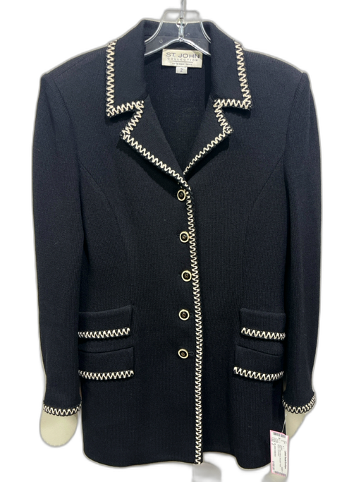 St. John Collection Size 2 Black Wool Blend Shoulder Pads Blazer Jacket Black / 2