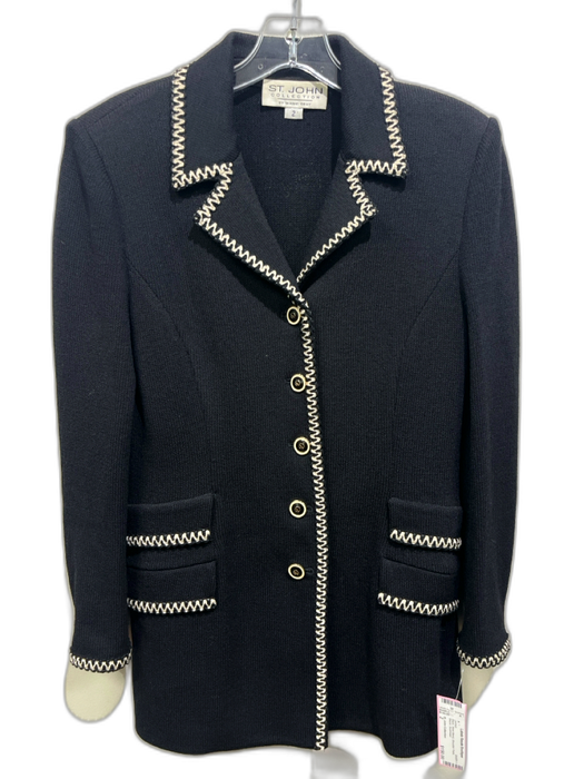 St. John Collection Size 2 Black Wool Blend Shoulder Pads Blazer Jacket Black / 2